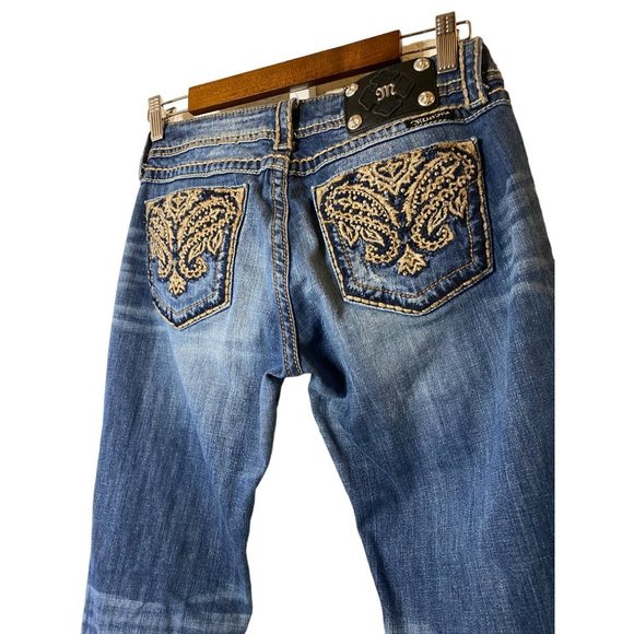 Miss Me Jeans Medium Wash Low Rise Boot Cut Studs/Gems Size 28 - Picture 9 of 13